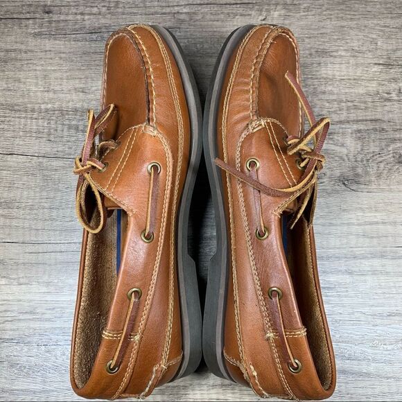 BASS MEN'S 2-EYE BOAT SHOES SIZE: 9.5~COLOR: TAN - Picture 5 of 8